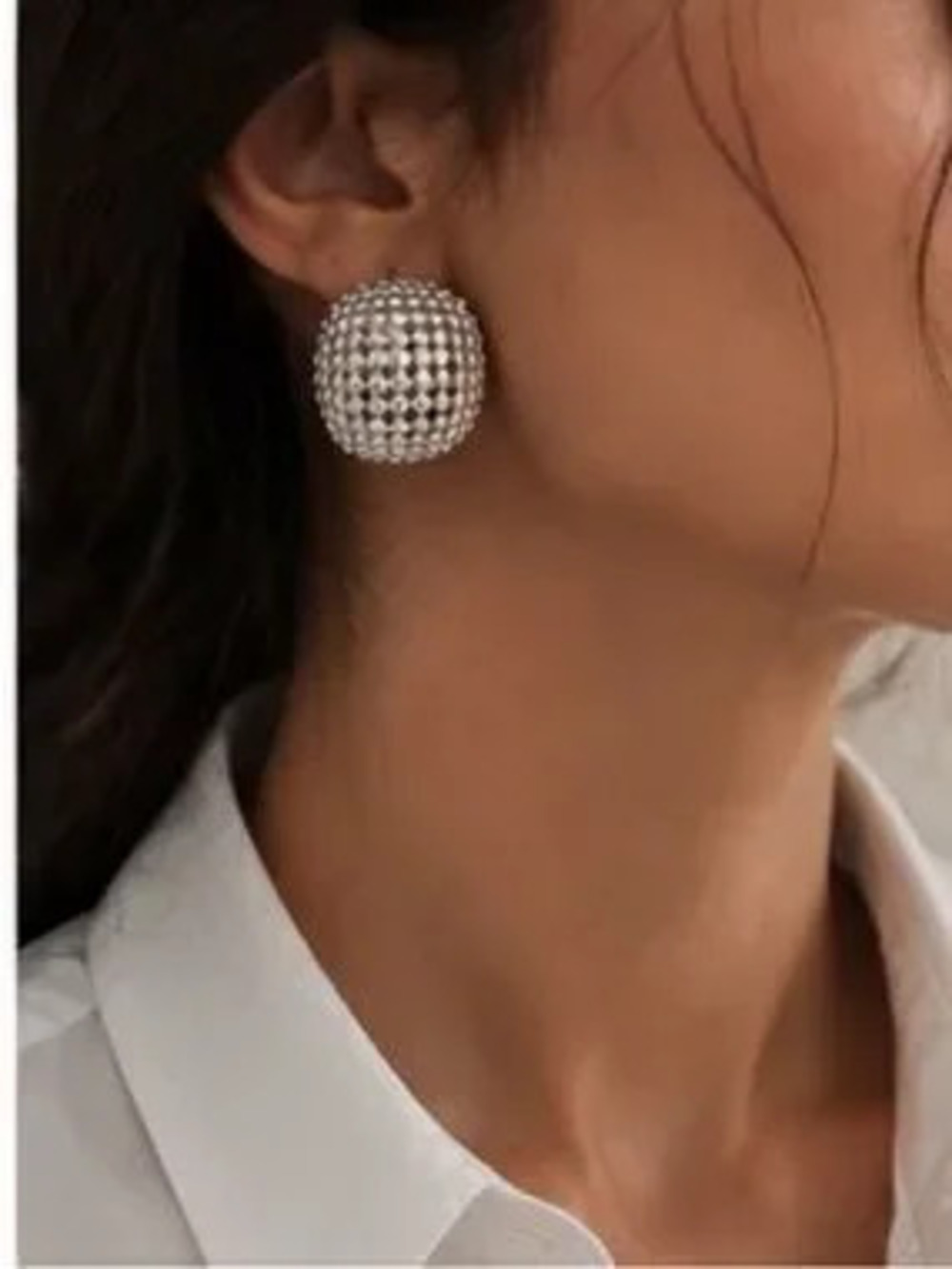 Modern Silver Beaded Dome Jewelry Set